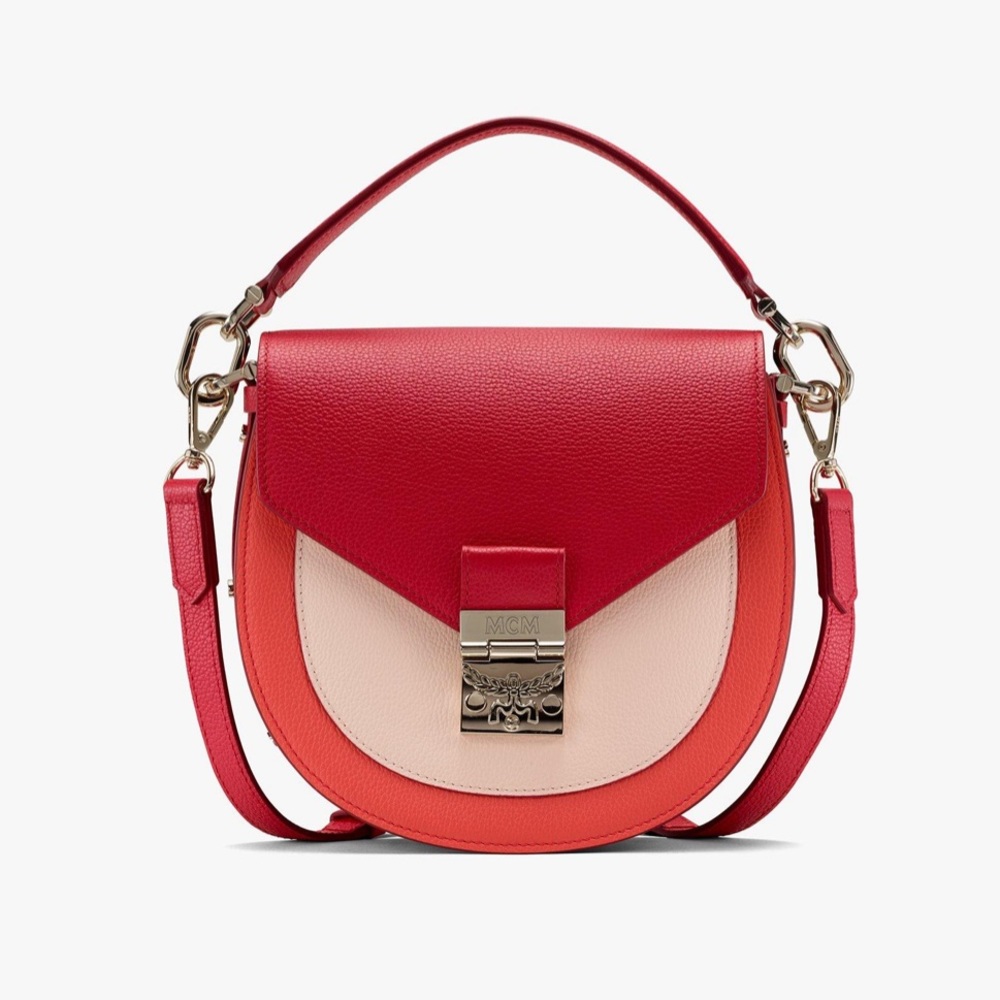 EUC MCM Tracy Shoulder Bag in Color Block Leather Firefly Red